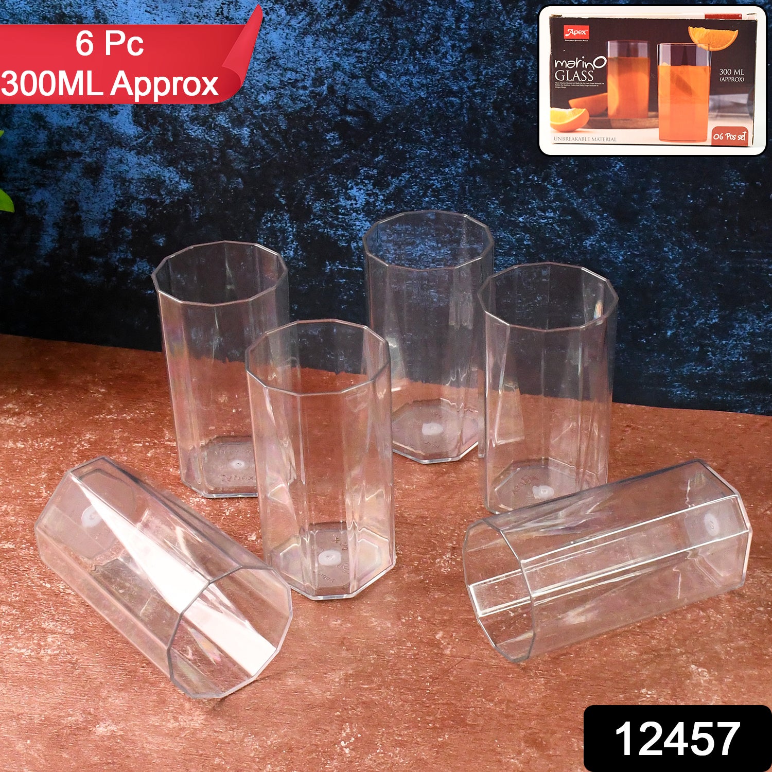 Apex Merino N Glass Unbreakable Plastic Drinking Glass Set (6pc300ml) Approx Apex Merino N Glass Unbreakable Plastic Drinking Glass Set (6pc300ml) Approx
